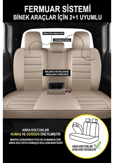 Kia Rio Hatchback 2016-2020 Aracınıza Uyumlu Jetdrive Deri Koltuk Kılııfı Bej