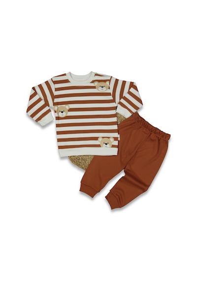 Bellamio Kids Çizgili Ayıcık Desenli Tarçın Erkek Bebek Takımı Tarçın