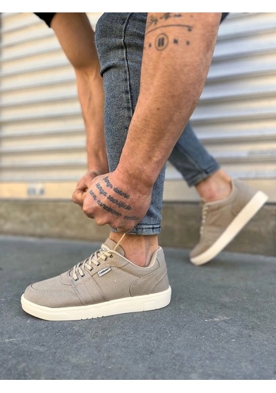 Mevese Camden Bağcıklı Keten Kumaş Erkek Günlük Sneaker Ayakkabı Bej