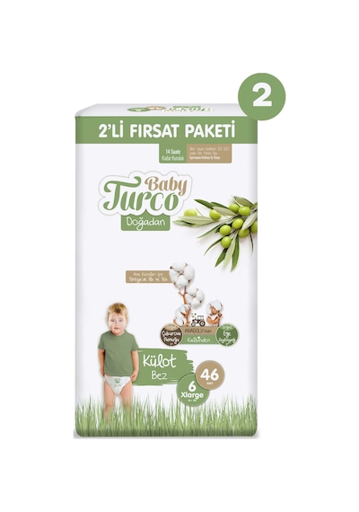 Baby Turco Doğadan 2'li Ekonomik Fırsat Paketi Külot Bez 6 Numara Xlarge 92 Adet