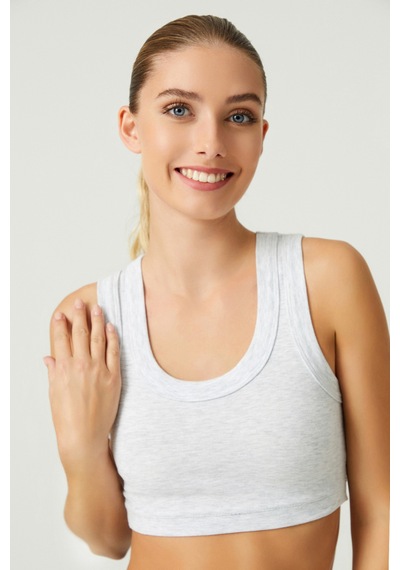 Los Ojos X Melodi Gri Pamuklu Kalın Askılı Crop Top Tank Kar Melanj