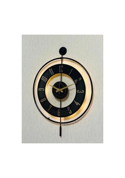 Pey Aksesuar Metal Camlı Duvar Saati 50 X 70 Cm Orta Boy Işıklı Gerçek Cam M51-siyah-şeffaf-siyah-gold M51-siyah-şeffaf-siyah-gold