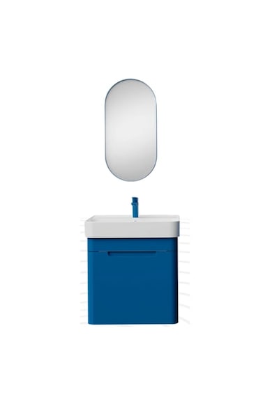 Creavit Colorit Çekmeceli Lavabo Dolabı 60 Cm Ve Oval Ayna Ocean