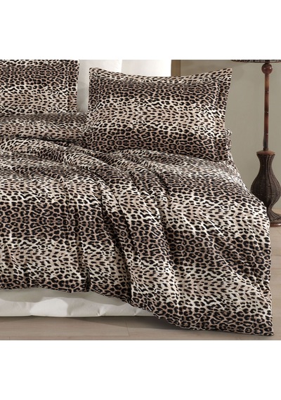 Tek Kişilik Leopar Desen Nevresim Takımı 160x220 2 Yastık Kılıfı Lastikli Çarşaflı 100x200+30 Kahverengi