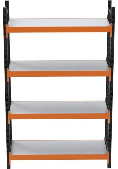 4 Katlı Dekoratif Midi Rack - Ekonomik Depo,arşiv, Kiler Rafı Siyah-turuncu-35x90 Cm-100 Cm Çok Renkli