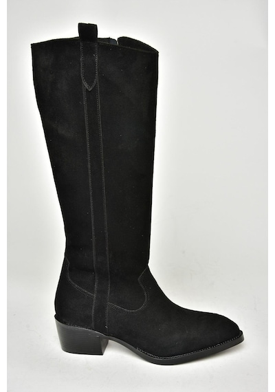 Fox Shoes T480142802 Siyah Süet Alçak Topuklu Kadın Çizme Siyah-süet