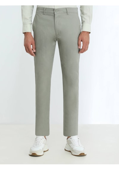 Kip Açık Haki Düz Dokuma Slim Fit Casual Pamuk Karışımlı Pantolon 001
