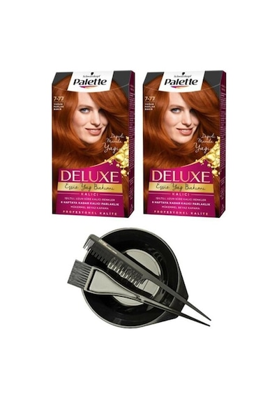 Palette Deluxe Saç Boya 7 - 77 Yoğun Bakır 2 Li+Boyama Seti