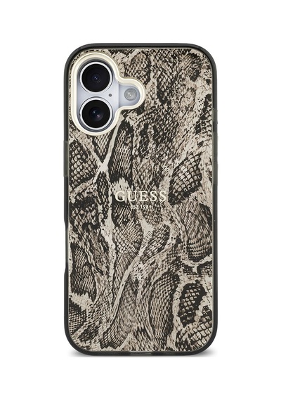 Apple Uyumlu iPhone 17 Kılıf Guess Lisanslı M-safe Özellikli Yazı Logolu Python Desenli Kapak Kahverengi Kahverengi