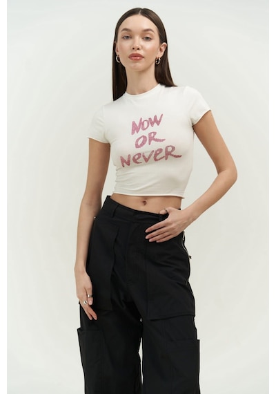 Mai Collection 2726 - Now Or Never Beyaz Penye Crop