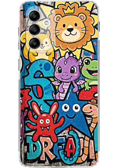 Samsung Galaxy M13 İle Uyumlu Grafiti Star Team Tasarımlı Şeffaf Silikon Kılıf Şeffaf