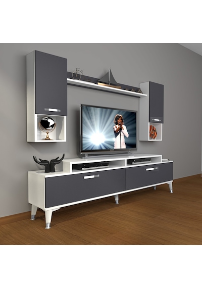 Decoraktiv Ekoflex 5da Mdf Silver Tv Ünitesi Tv Sehpası Beyaz - Antrasit