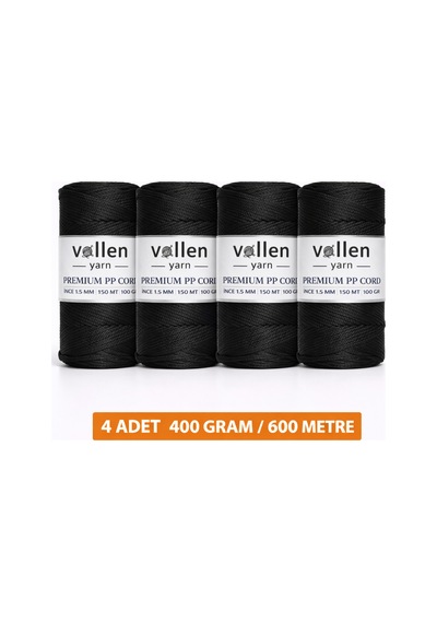 600m Polyester Makrome Ipi, Supla Ipi, Çanta Ipi, Bileklik Ipi,makrame,siyah 1.5mm-400gr