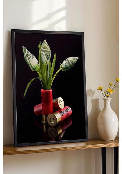 Av Fişeği İçinde Dolar Çiçekleri Çerçeveli Tablo Genç Odası Gaming Room Modern Ofis Modifiye Sanat