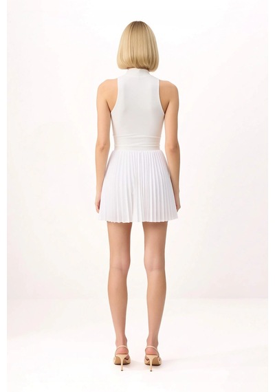 Benerly Kadın Sportswear Kolsuz Halter Yaka Micro Shift Mini Elbise Astar Ekru