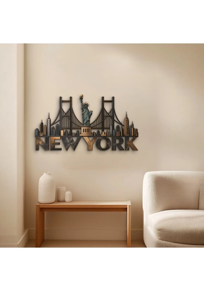 New York Silüeti - Metal Tablo - Dec0197 60 X 33 Cm Çok Renkli