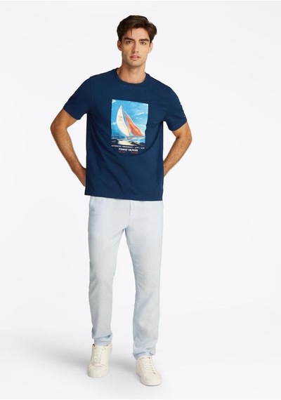 Erkek Hılfıger Color Photo Prınt Tee T-shirt Mavi