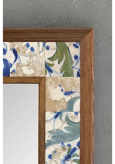 Ayrex Oscar Stone Decor Masif Çerçeveli Mozaik Taş Mermer Ayna 33x33 Cm Seramik Desenli Mavi Ayna Ayn-111 Genel