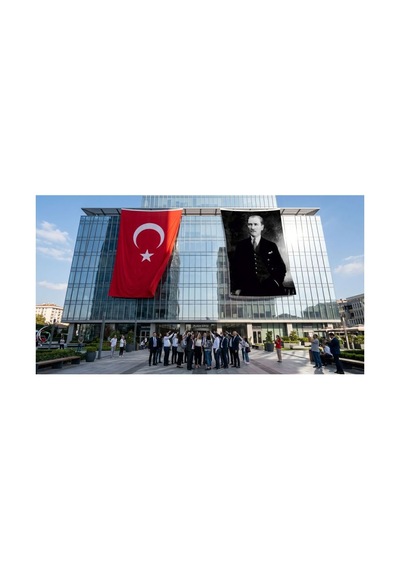 Siyah Takım Elbiseli Mustafa K. Atatürk Bayrak Ve Türk Bayrağı Premium Raşel Kumaş 2'li Set 10x15 Metre Ata39 Diğer
