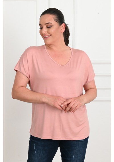 Kadın V Yaka Büyük Beden T-shirt 1486-23 001