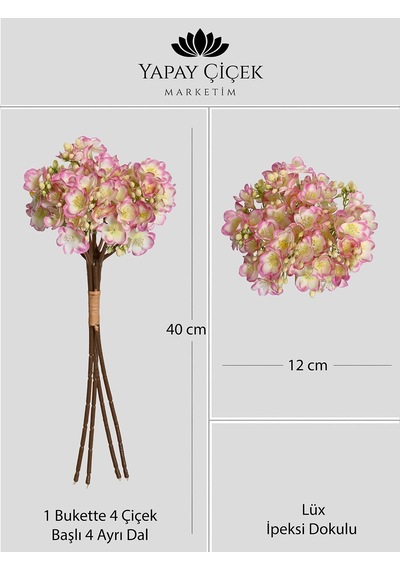 Pembe Yapay Yasemin Çiçeği Buketi 4 Dallı Lüx İpeksi Dokulu 40 Cm