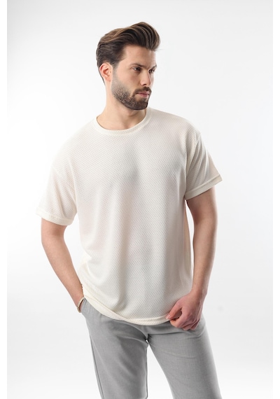 Madmext Ekru Bisiklet Yaka Erkek T-shirt E7128 Ekru