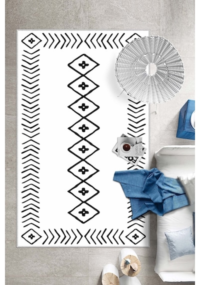 West Home Dijital Baskı Yıkanabilir Kaymaz Taban Salon Halısı Mutfak Halısı Yolluk Ve Banyo Paspası Wh 375 White