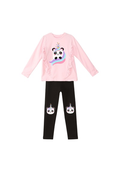Denokids Panda Unicorn Kız Çocuk Pembe T-shirt Siyah Tayt Takım Pembe - Siyah Denokids Panda Unicorn Kız Çocuk Pembe T-shirt Siyah Tayt Takım Pembe - Siyah