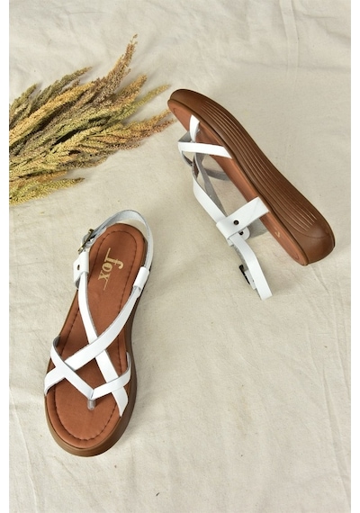 Fox Shoes Beyaz Hakiki Deri Parmak Arası Kadın Sandalet M29105070