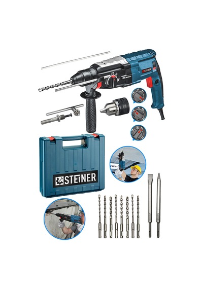 Steiner 4000 W Darbeli Kırıcı Delici Matkap + Mandren + 10 Parça Uç