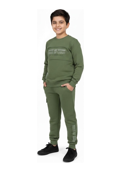 Baglan Erkek Çocuk Önü Baskılı Sweatshirt Ve Eşofman Alt Takım Bgl-st05248 Yeşil