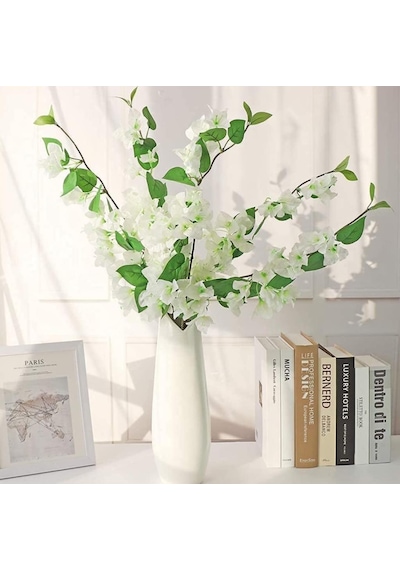 Yapay Çiçek 3dal Begonvil Çiçeği Beyaz 80cm Tek Dal Bodrum Çiçeği Sarkan Çiçek