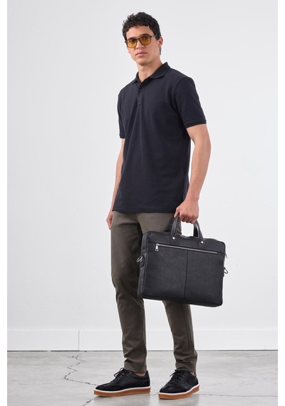 Dufy Siyah Düz Erkek T-shirt - Slim Fit SIYAH