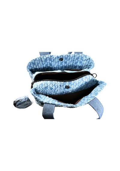 Biem Accessory Biem Açık Mavi-yırtık Desen Denim Salaş-retro Taş Trok Döşemeli Çok Gözlü Çanta Çok Renkli