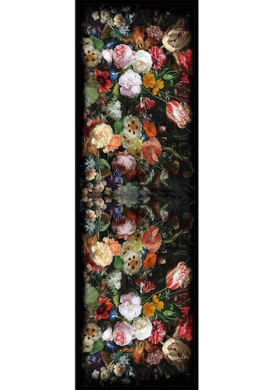 Siyah Çiçek Desenli Premium Masa Örtüsü Runner Rnr103n11
