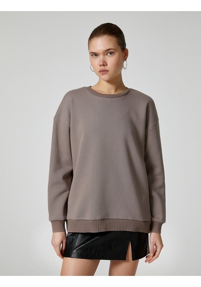 Koton Basic Sweatshirt Bisiklet Yaka Uzun Kollu Kahverengi 4wal10193ık Kahverengi