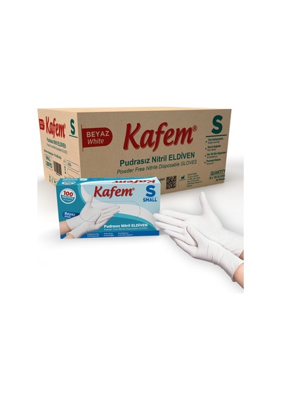 Kafem Beyaz Nitril Eldiven Pudrasız (S) 100 Lü X 20 Paket (Koli)