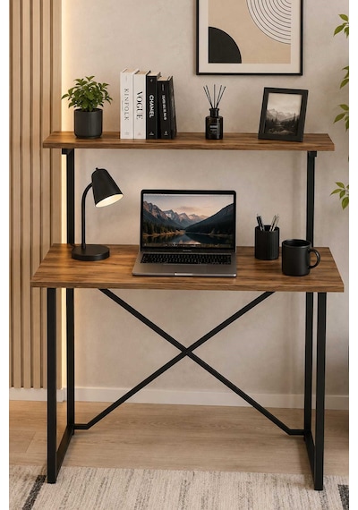 Reyo Falez Kitaplıklı Çalışma Masası Ofis Ve Ders Çalışma Masası Ceviz