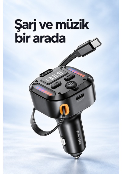 Ven-dens Vd-fm011 Bluetooth 5.3 Araç Fm Transmitter Cihazı, 40,5 W Toplam Çıkış, 75 Cm Geri, Siyah