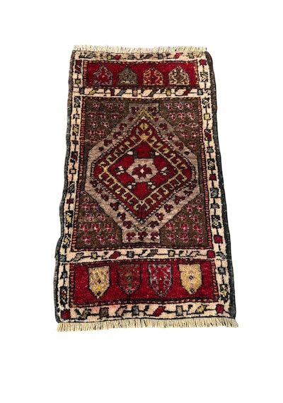 El Dokuma Küçük Kars Halısı 48x90 Kahve Kırmızı Kök Boya Yastık Halı Kahverengi
