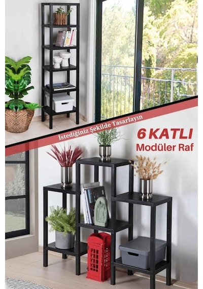 6 Raflı Antrasit Raf Ünitesi Çok Amaçlı Düzenleyici Modüler Raf