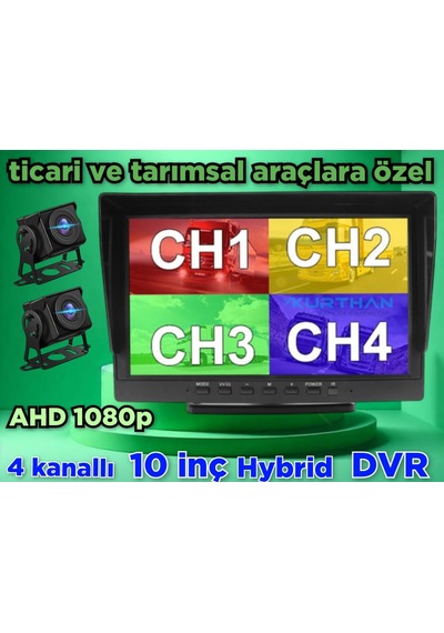 2 Ad180 Derece Geniş Açı Ahd Kamera 10'' Dvr Monitör Set 12 Volt