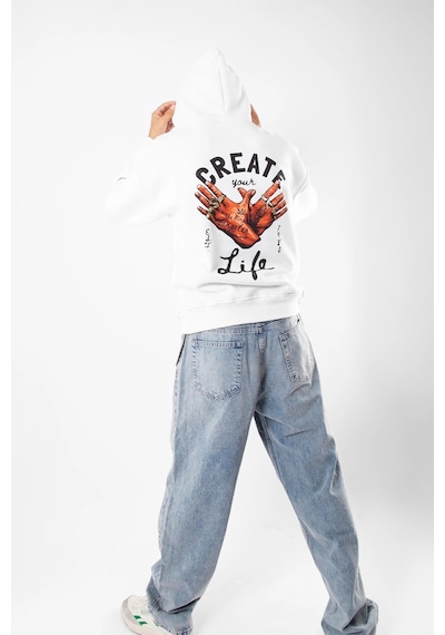 Tarzsokak Free Gangster Baskılı Oversize Unisex Beyaz