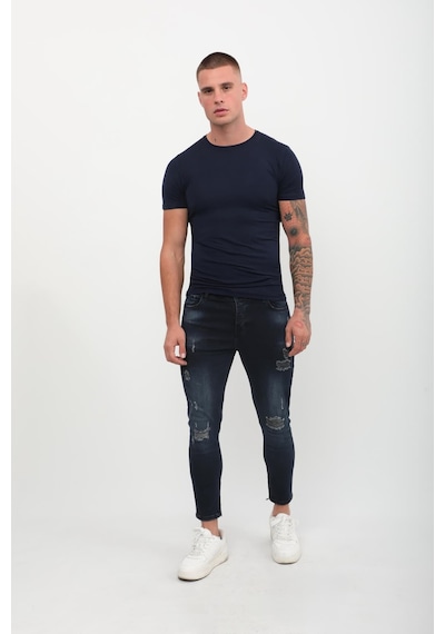 Erkek Skinny Fit Destroy Lacivert 001