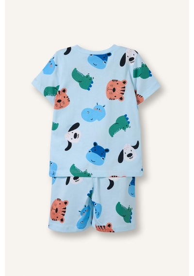 Defacto Hayvan Baskılı 2li Pijama Açık Mavi Takımı Erkek Bebek H7902a526hsbe440 Mavi-be440