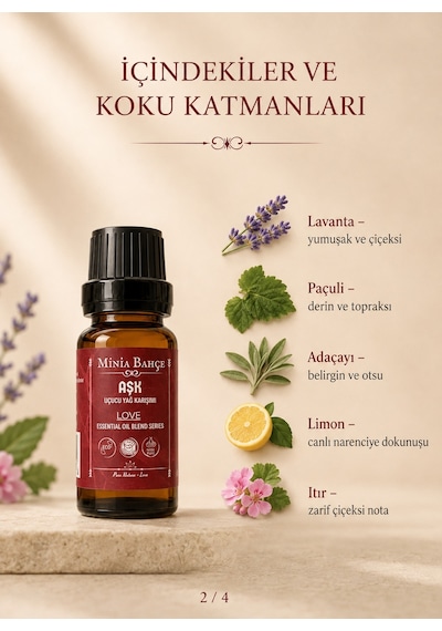 Minia Bahçe Bitki Ve Sanat Atölyesi Aşk Love Uçucu Yağ Karışımı Lavanta Paçuli Adaçayı Limon ve Itır Yağları 10 ML