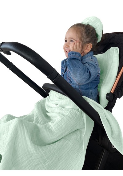 Joyous Mom Kids 4 Katlı Müslin Pike Bebek Çocuk Uyku Seti Pamuk Puset Örtü Yeşil