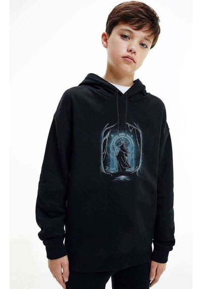 Tshirthane Of The Rings Speak Friend Metal Baskılı Unisex Çocuk Sweatshirt Siyah