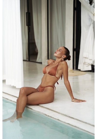 Mai Collection Mai Studios Co. Dahlia Büzgü Detaylı Kalın Bantlı Kiremit Bikini Altı Kiremit