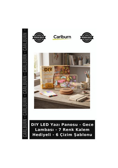 Özel Üretim Aydınlatma Dıy Led Yazı Panosu - Gece Lambası - 7 Renk Kalem Hediyeli - 6 Çizim Şablonu